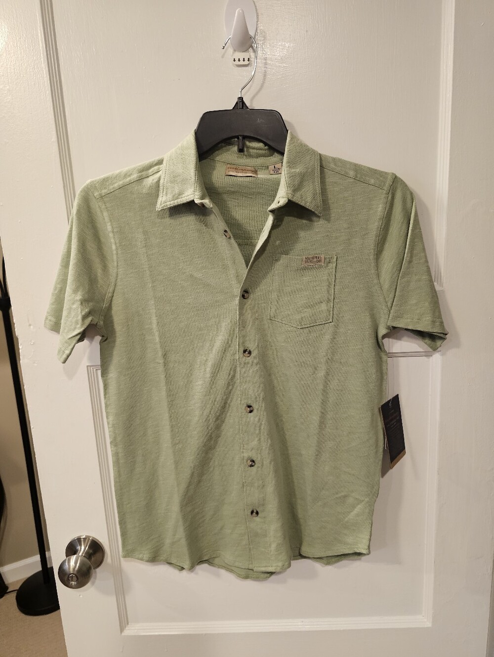 Boys Weatherproof Vintage Short-Sleeve Button-Down Shirt in Sage Green